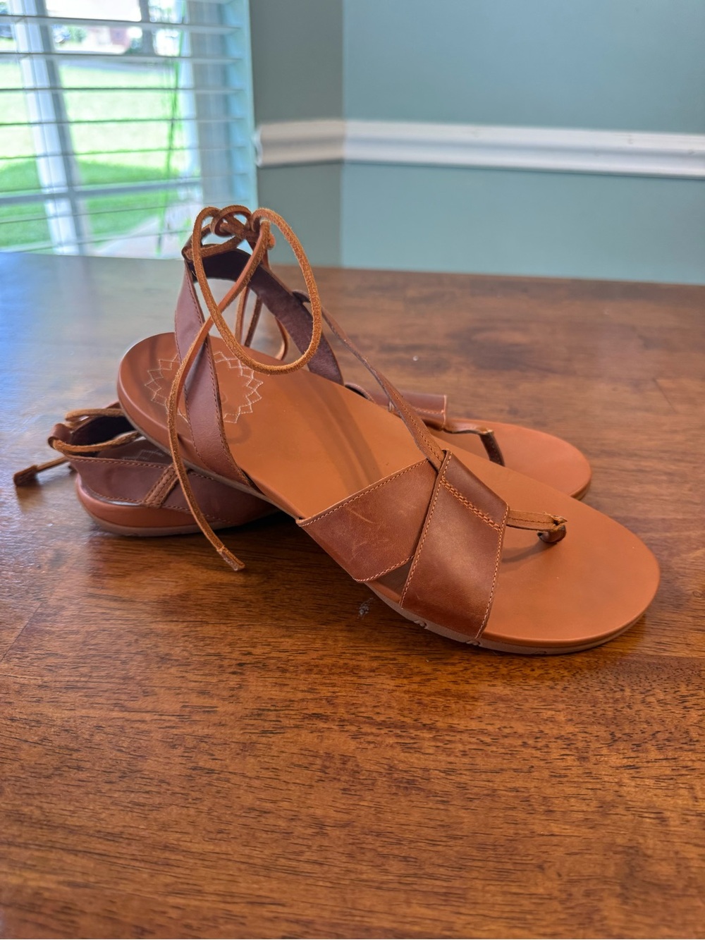 Chaco Sage Leather Gladiator Sandals Ankle Tie Maple Brown Women's Size 10